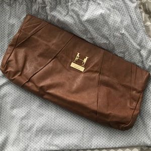 Halston Heritage Brown distressed leather clutch